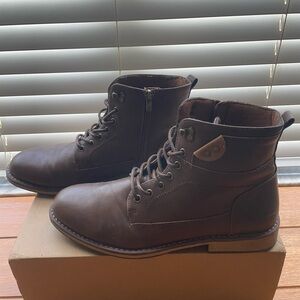 Vostey Men's Dark Brown Lace-Up Motorcycle Boots